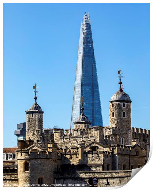 The Shard and the Tower of London, UK Print by Chris Dorney