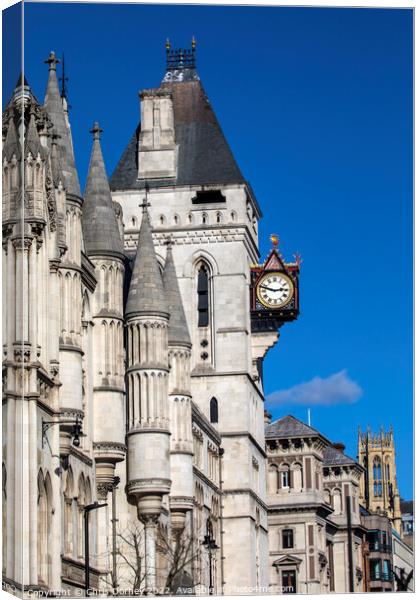 Royal Courts of Justice Clock Tower in London, UK Canvas Print by Chris Dorney