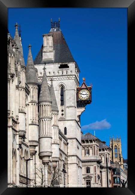 Royal Courts of Justice Clock Tower in London, UK Framed Print by Chris Dorney