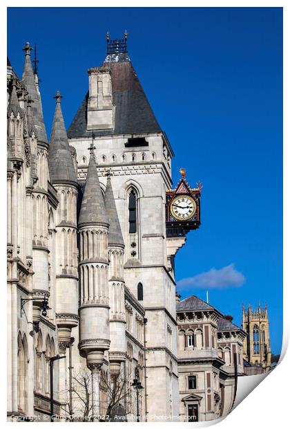 Royal Courts of Justice Clock Tower in London, UK Print by Chris Dorney