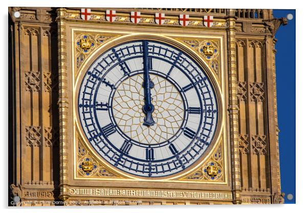 The Clockface of the Elizabeth Tower in Westminster, London Acrylic by Chris Dorney