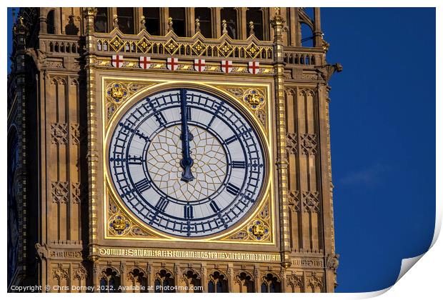 The Clockface of the Elizabeth Tower in Westminster, London Print by Chris Dorney