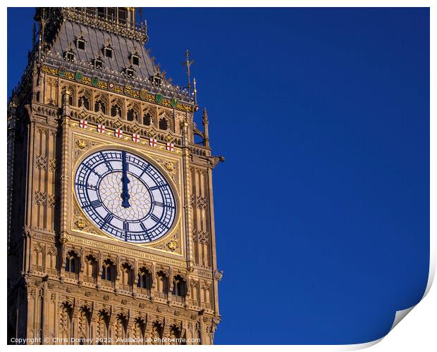The Clockface of the Elizabeth Tower in Westminster, London Print by Chris Dorney