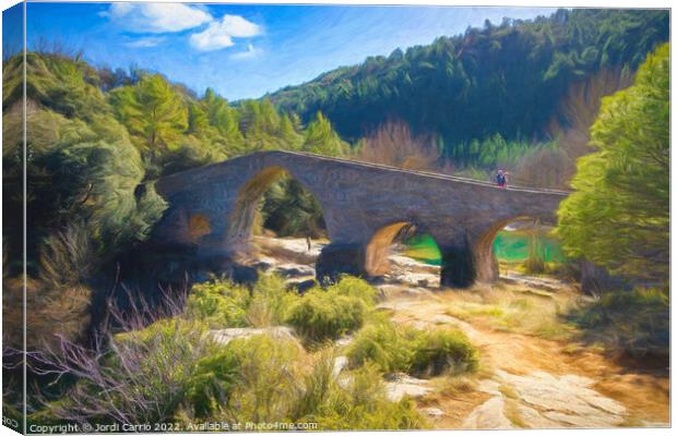 Pedret Bridge from the 13th century - 1 - Picturesque Edition Canvas Print by Jordi Carrio