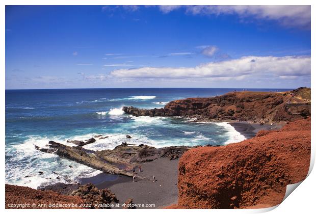 Seascape from El Golfo in Lanzarote Print by Ann Biddlecombe