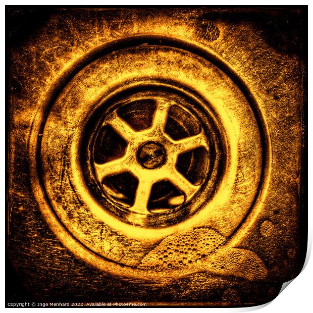 The golden drain in a kitchen sink Print by Ingo Menhard