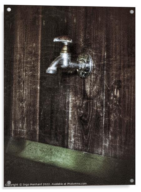 Old unused water faucet on a wooden wall Acrylic by Ingo Menhard