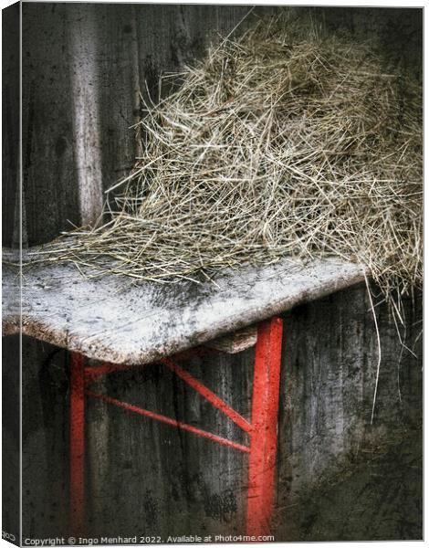 Old German ale-bench with hay on it Canvas Print by Ingo Menhard
