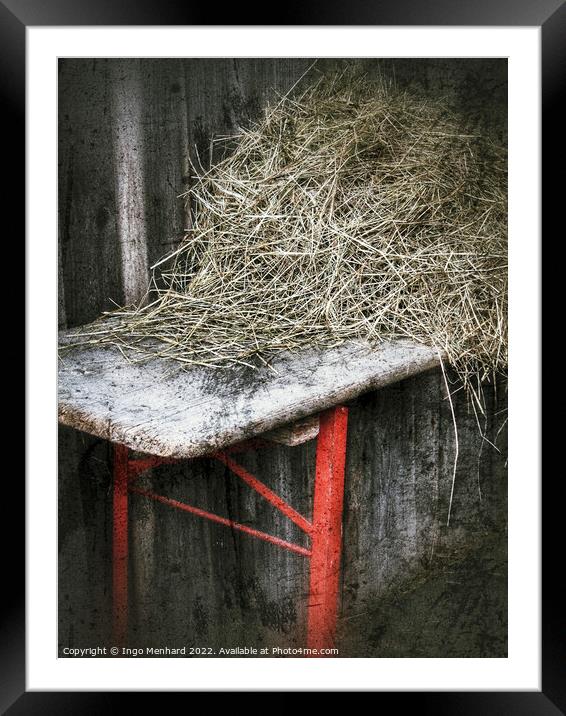 Old German ale-bench with hay on it Framed Mounted Print by Ingo Menhard