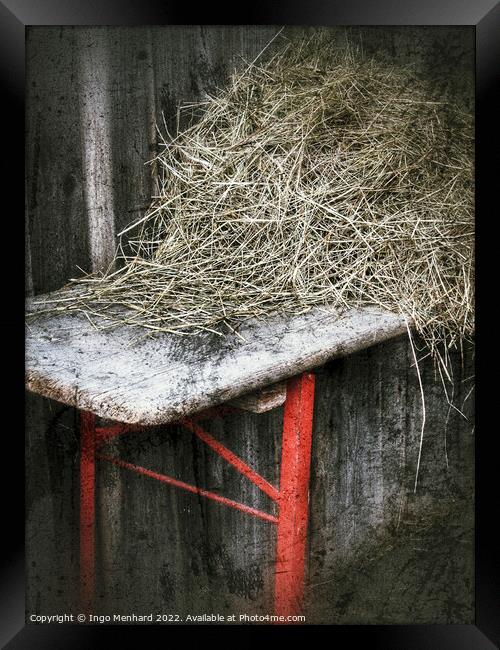 Old German ale-bench with hay on it Framed Print by Ingo Menhard