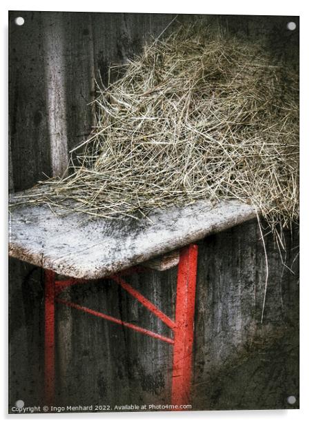 Old German ale-bench with hay on it Acrylic by Ingo Menhard