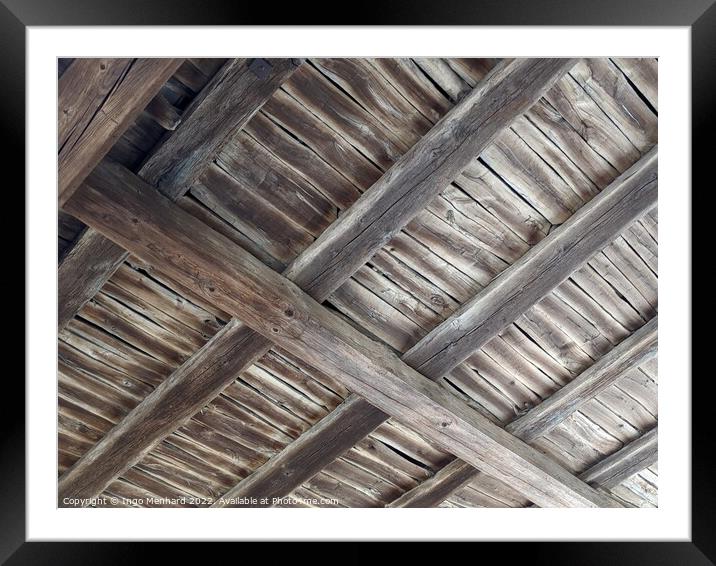 Old wooden barn ceiling Framed Mounted Print by Ingo Menhard