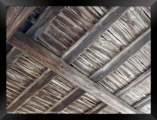 Old wooden barn ceiling Framed Print by Ingo Menhard
