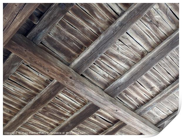 Old wooden barn ceiling Print by Ingo Menhard