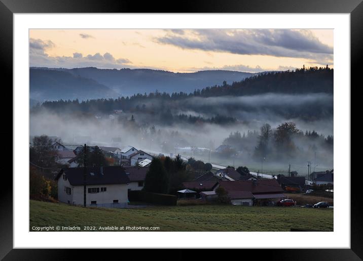 Misty Evening Bémont, Vosges, France Framed Mounted Print by Imladris 