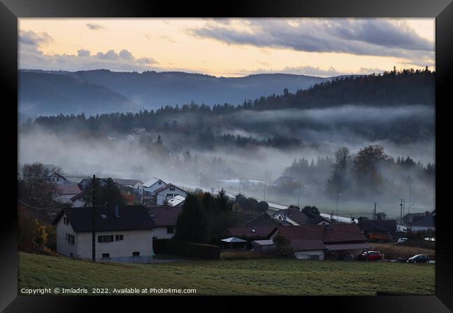 Misty Evening Bémont, Vosges, France Framed Print by Imladris 