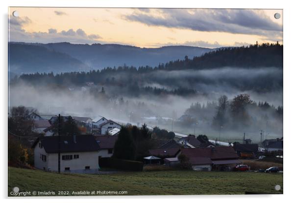 Misty Evening Bémont, Vosges, France Acrylic by Imladris 