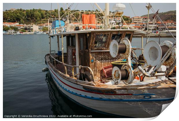 Old fish boat Print by Veronika Druzhnieva