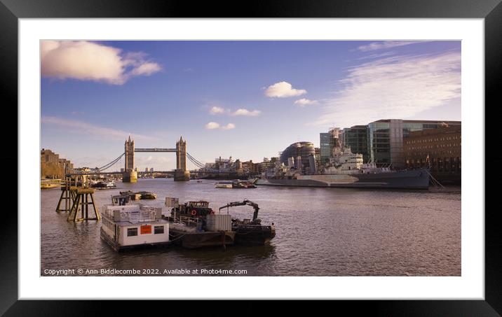 Up the thames towards tower bridge Framed Mounted Print by Ann Biddlecombe