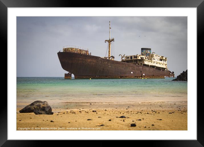 Shipwreck outside Arrecife Lanzarote Framed Mounted Print by Ann Biddlecombe