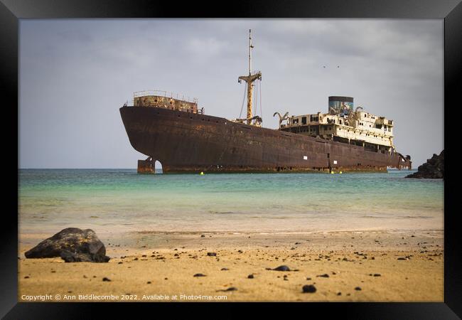 Shipwreck outside Arrecife Lanzarote Framed Print by Ann Biddlecombe