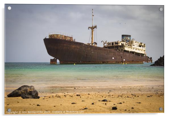 Shipwreck outside Arrecife Lanzarote Acrylic by Ann Biddlecombe