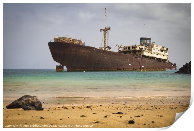 Shipwreck outside Arrecife Lanzarote Print by Ann Biddlecombe