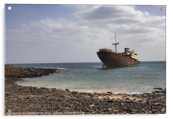 Shipwreck between Costa Teguise and Arrecife Acrylic by Ann Biddlecombe