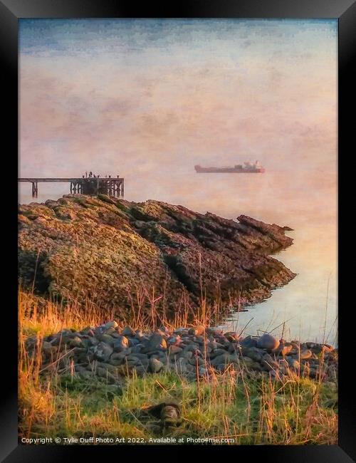 Ship In The Mist At Portencross Framed Print by Tylie Duff Photo Art