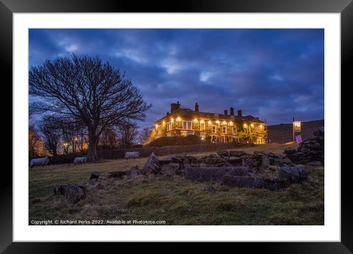Cow and Calf pub at Dusk Framed Mounted Print by Richard Perks