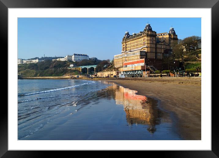 Scarborough Beach and Grand Hotel, North Yorkshire Framed Mounted Print by Darren Galpin