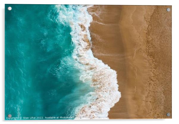 Top view of sand meeting seawater Acrylic by Stan Lihai
