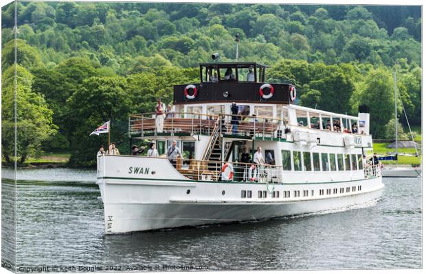 The passenger steamer (boat), Swan on Windermere Canvas Print by Keith Douglas