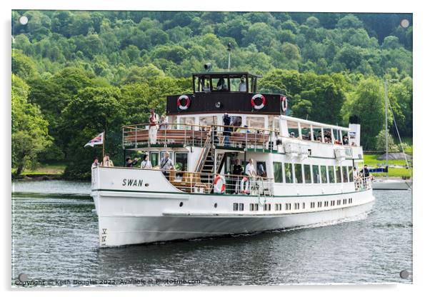 The passenger steamer (boat), Swan on Windermere Acrylic by Keith Douglas