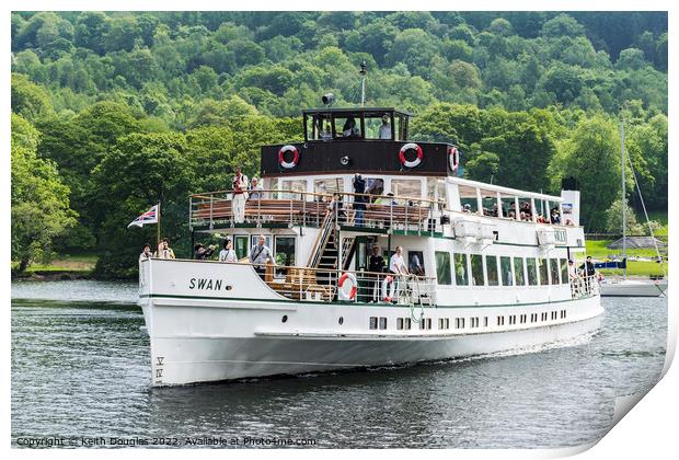 The passenger steamer (boat), Swan on Windermere Print by Keith Douglas