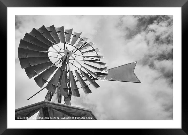Windmill On The Promenade in monochrome Framed Mounted Print by Ann Biddlecombe