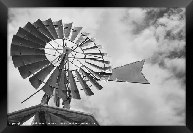 Windmill On The Promenade in monochrome Framed Print by Ann Biddlecombe