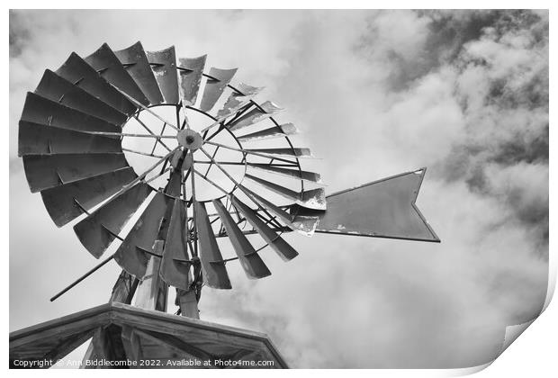 Windmill On The Promenade in monochrome Print by Ann Biddlecombe