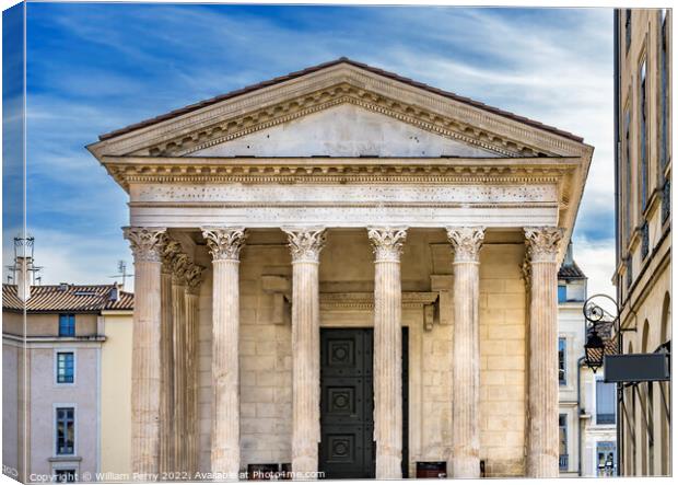 Street Shops Maison Caree Ancient Roman Temple Nimes Gard France Canvas Print by William Perry