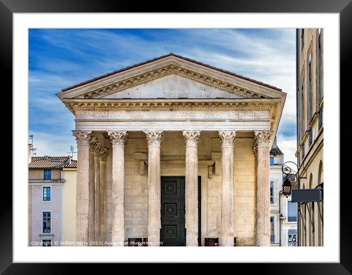 Street Shops Maison Caree Ancient Roman Temple Nimes Gard France Framed Mounted Print by William Perry
