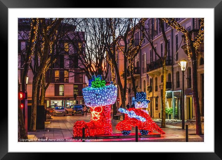 Apartments Christmas Lights Decorations Narrow Street Nimes Gard Framed Mounted Print by William Perry