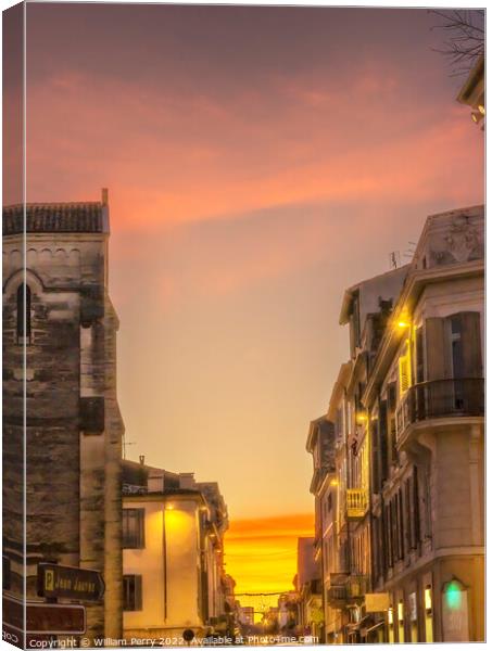 Sunset Apartments Balconies Narrow Street Nimes France Canvas Print by William Perry