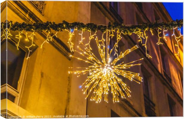 Apartments Christmas Decorations Lights Narrow Street Nimes Gard Canvas Print by William Perry