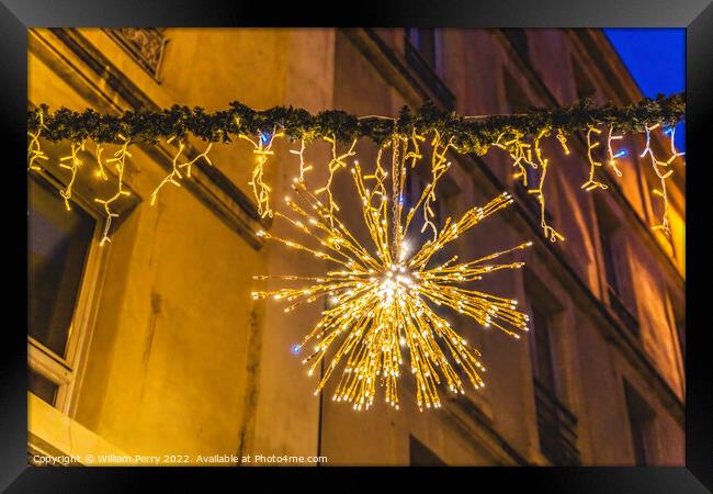 Apartments Christmas Decorations Lights Narrow Street Nimes Gard Framed Print by William Perry