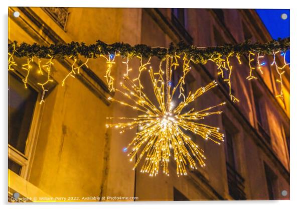 Apartments Christmas Decorations Lights Narrow Street Nimes Gard Acrylic by William Perry