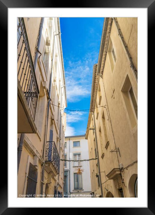 Apartments Balconies Christmas Decorations Narrow Street Nimes G Framed Mounted Print by William Perry