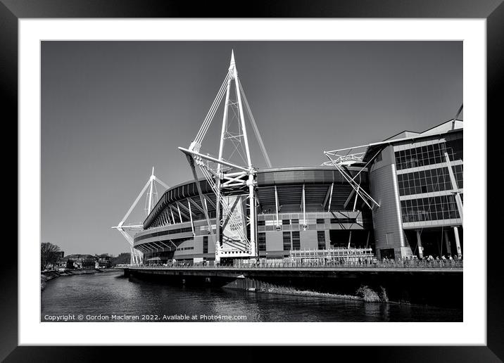 Principality Stadium, Cardiff, in Black + White Framed Mounted Print by Gordon Maclaren