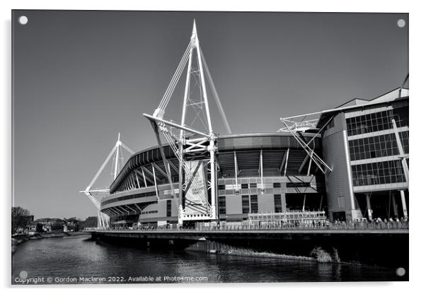 Principality Stadium, Cardiff, in Black + White Acrylic by Gordon Maclaren