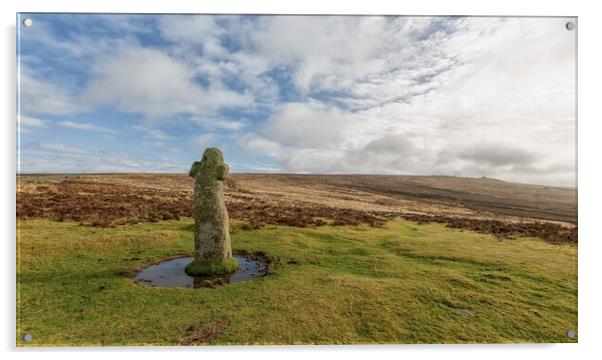 Bennett's Cross on Dartmoor.  Acrylic by Mark Godden
