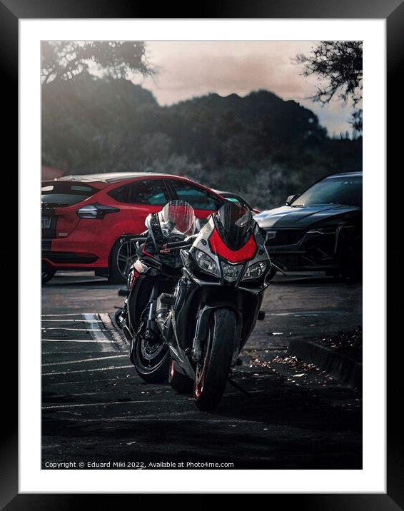 Two Motorcycles Parked Framed Mounted Print by Eduard Miki